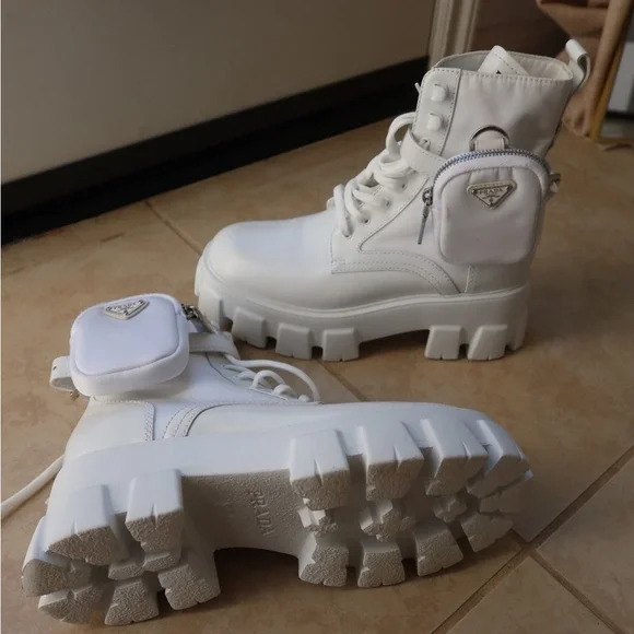Prada Monolith Combat White Boots